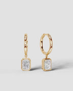 Lab Grown Diamond Elongated Radiant Bezel Dangle Huggie Hoop Earrings