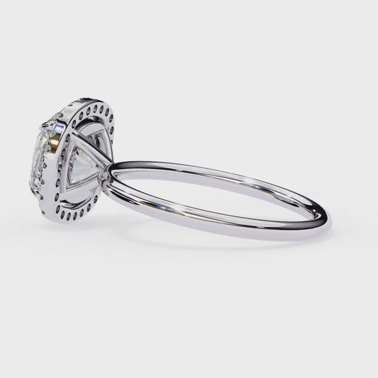 1.78 Carat Cushion Cut Lab Grown Diamond Halo Ring – Lustraa’s Classic Cushion Halo Engagement Ring