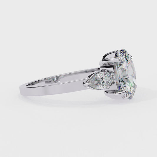 1.20 Carat Oval Cut Lab Grown Diamond Engagement Ring – Three Stone Diamond Ring with Pear Side Stones – Lustraa’s Three Stone Ring