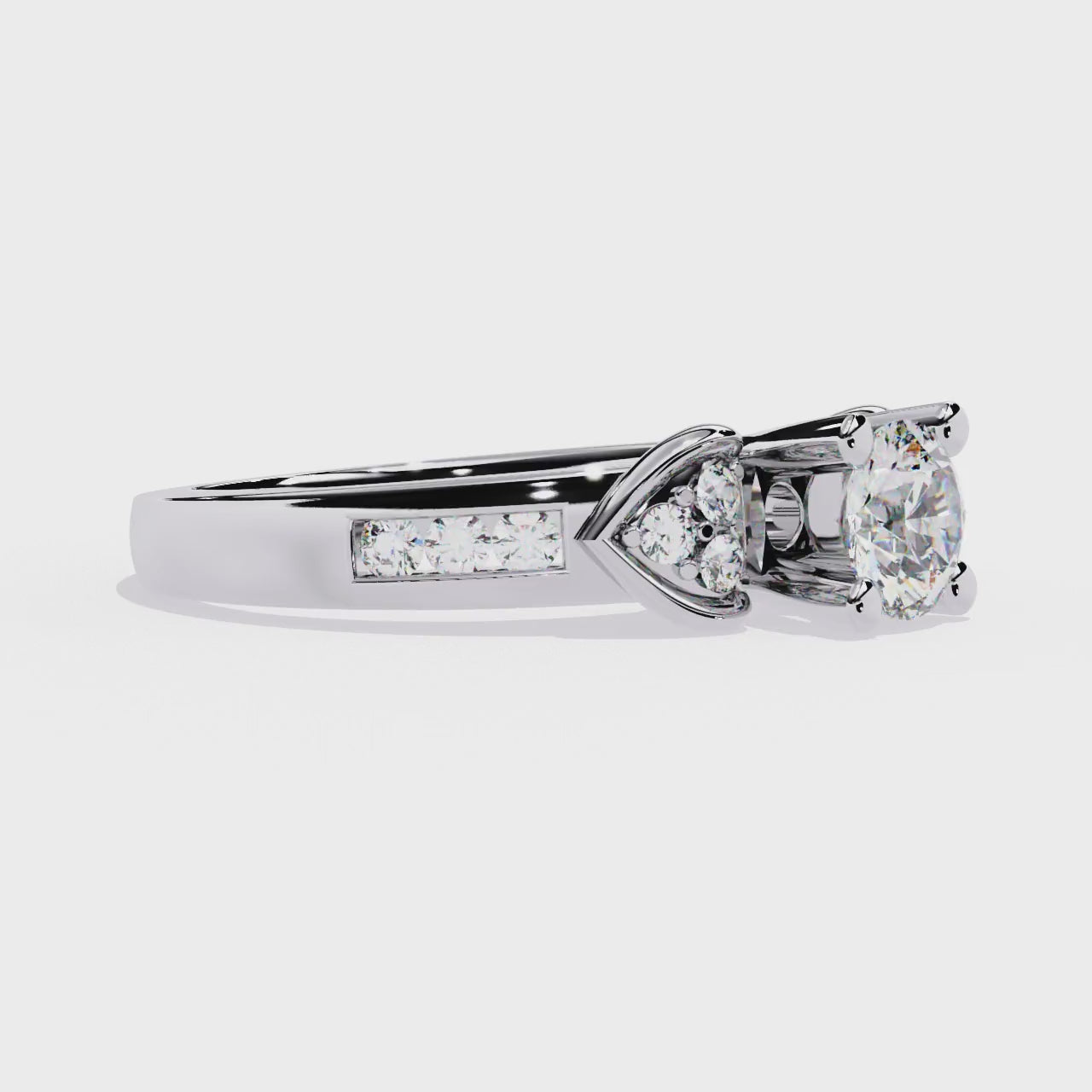 1.5 CT Round Diamond Engagement Ring – Lab Grown Ring with Princess & Round Side Stones, Channel Set Designer Band - Lustraa’s Designer Ring