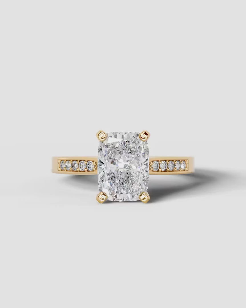 2 Carat Lab Grown Diamond Solene Cushion Sidestone Engagement Ring