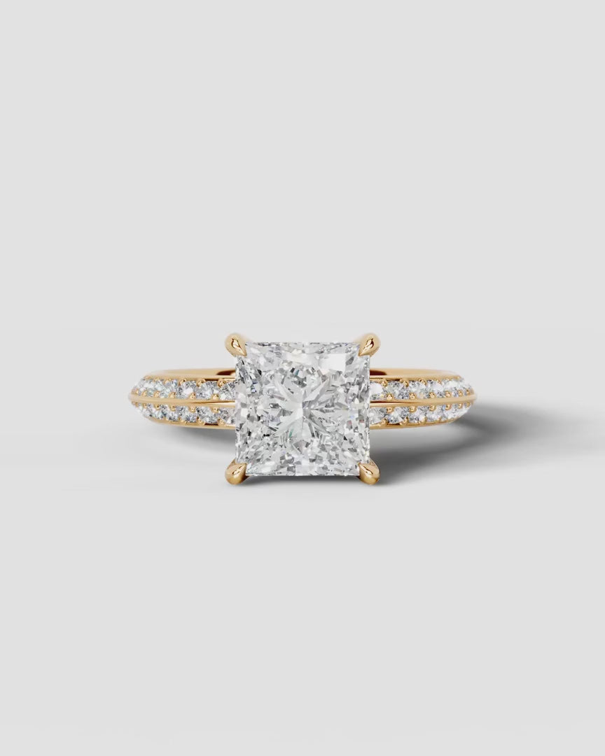 2 Carat Lab Grown Diamond Princess Cut Multi-Row Pavé Engagement Ring