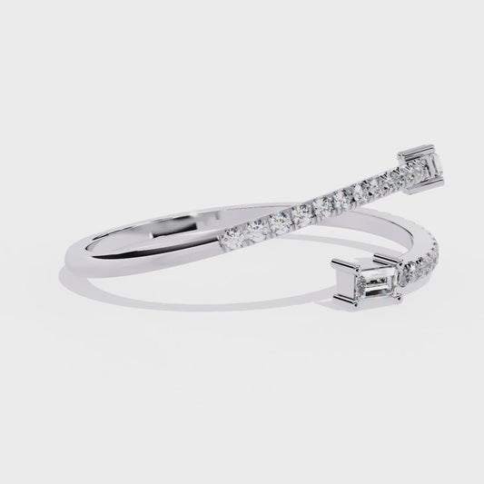 Baguette and Pavé Diamond Open Ring | Lab Grown Diamond Statement Ring | Minimalist Adjustable Ring - Lustraa’s Open Band Ring