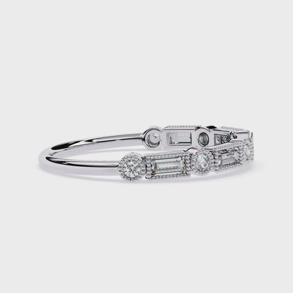 Milgrain Ring with Lab Grown Baguette & Round Diamonds – Vintage-Inspired Stackable Band - Lustraa’s Milgrain Ring