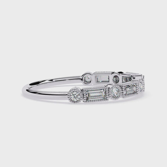 Milgrain Ring with Lab Grown Baguette & Round Diamonds – Vintage-Inspired Stackable Band - Lustraa’s Milgrain Ring