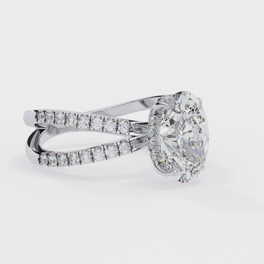 Oval Diamond Engagement Ring – 1.2 CT Lab Grown Hidden Halo Ring with Criss Cross Band- Lustraa’s Criss Cross Ring