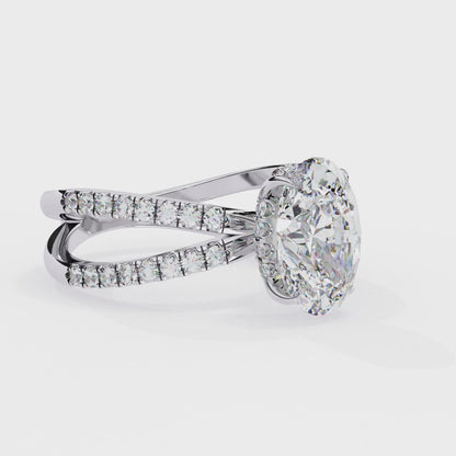 1.20 Carat Oval Diamond Engagement Ring – Hidden Halo Criss Cross Band Lab Grown Diamond Ring- Lustraa’s Criss Cross Ring