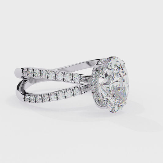 1.20 Carat Oval Diamond Engagement Ring – Hidden Halo Criss Cross Band Lab Grown Diamond Ring- Lustraa’s Criss Cross Ring