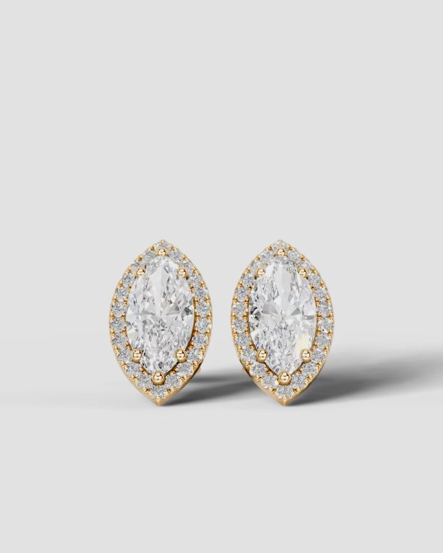 Lab Grown Diamond Pointed Marquise Cut Halo Stud Earrings