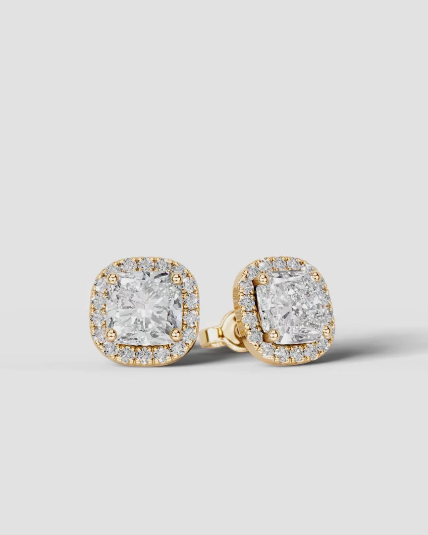 Lab Grown Diamond Cushion Cut Halo Stud Earrings