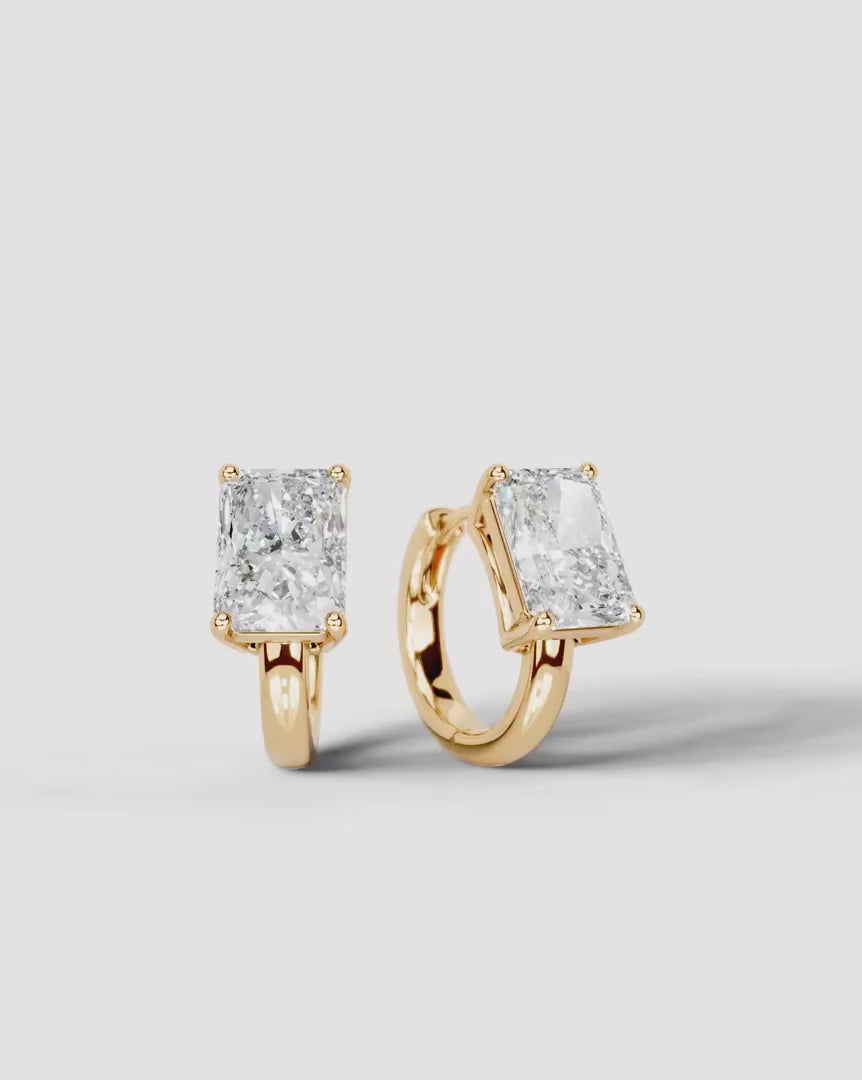 Lab Grown Diamond Elongated Radiant Solitaire Huggie Hoop Earrings
