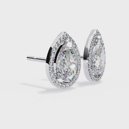 Pear Shaped Lab Grown Diamond Halo Stud Earrings | Teardrop Diamond Earrings | Ethical & Sustainable Fine Jewelry –Lustraa’s Halo Earrings