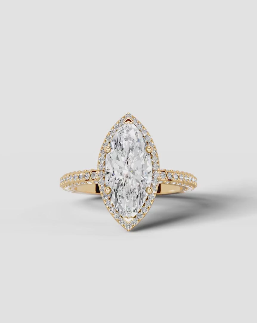 2 Carat Lab Grown Diamond Callista Marquise Cut Pavé Halo Engagement Ring
