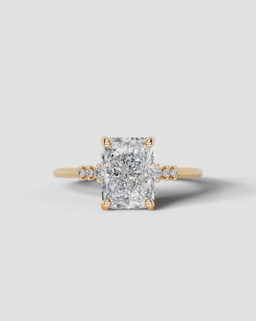2 Carat Lab Grown Diamond Celestia Elongated Radiant Cut Sidestone Engagement Ring