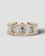 Lab Grown Diamond Marquise Cut Triple Row Pavé Wedding Ring