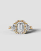 2 Carat Lab Grown Emerald Cut Diamond Halo Three-Stone Ring