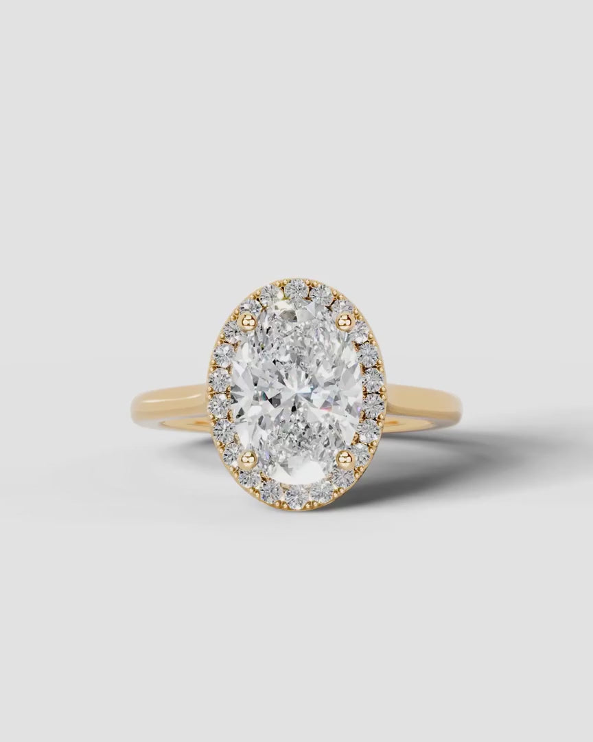 2 Carat Lab Grown Oval Cut Diamond Halo Three-Stone Ring