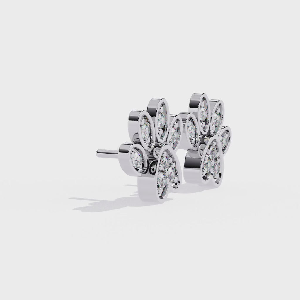 Paw Print Lab Grown Diamond Earrings – Sustainable Pet Lover Jewelry – Animal Paw Studs with Eco-Friendly Diamonds –Lustraa’s Minimalist Earrings