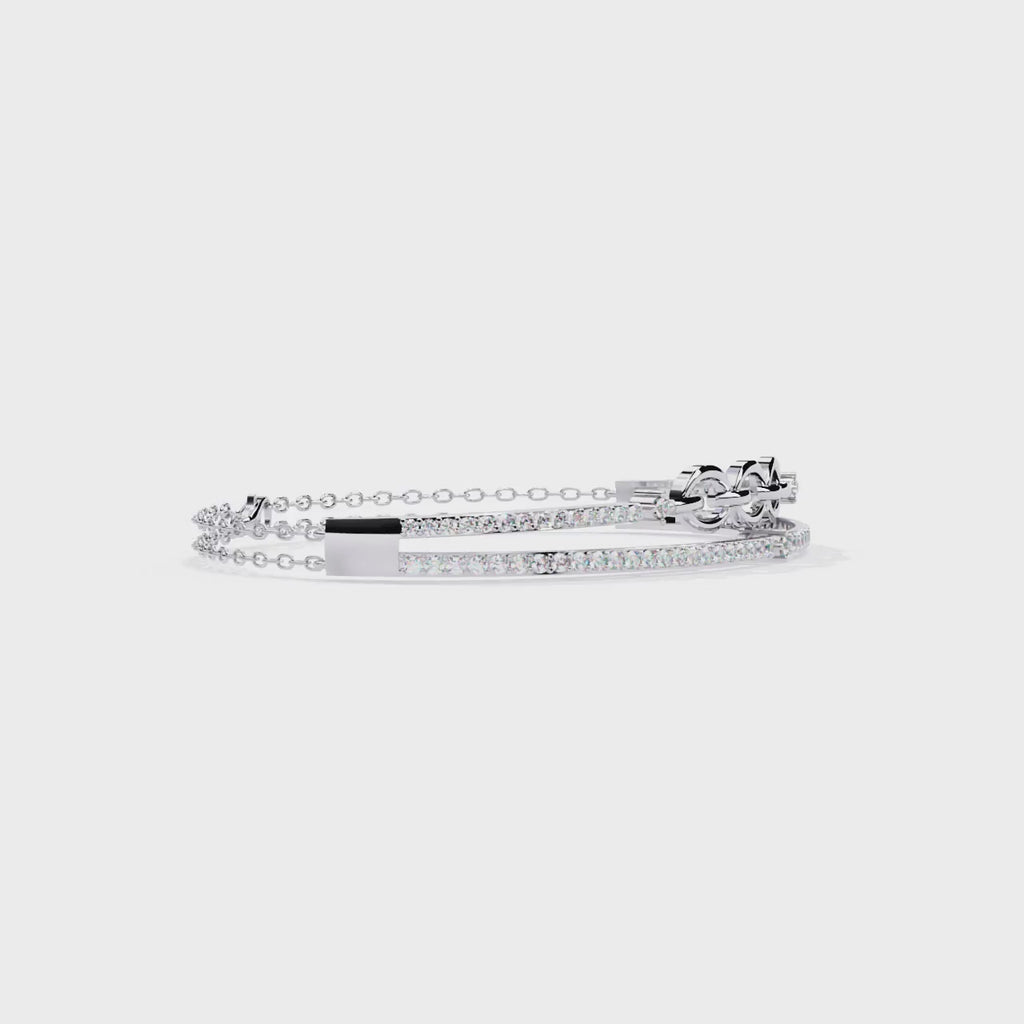 Chain Link Lab Grown Diamond Bracelet – Modern Pavé Diamond Bangle with Dual Chain Detail – Ethical Fine Jewelry – Lustraa’s Minimalist Bracelet