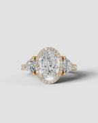 2 Carat Lab Grown Oval Cut Diamond Halo Three-Stone Ring