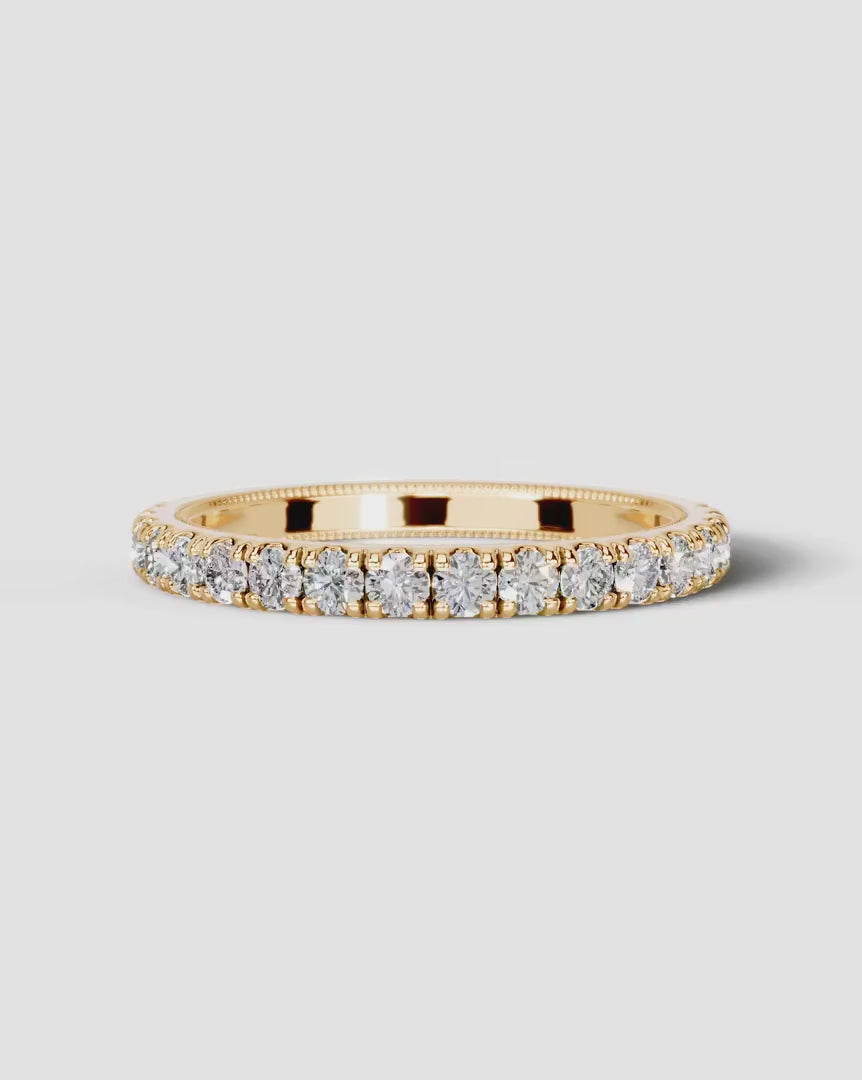 Lab Grown Diamond Round Cut Milgrain Pavé Wedding Band Ring