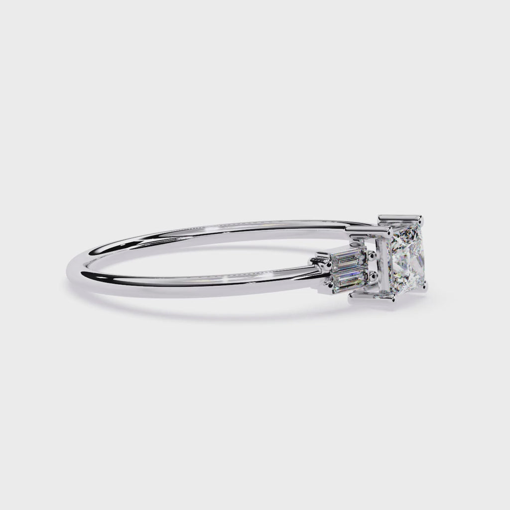 Princess Cut Diamond Ring – Lab Grown Baguette Side Stones Minimalist Engagement Promise Ring – Lustraa’s Minimalist Ring