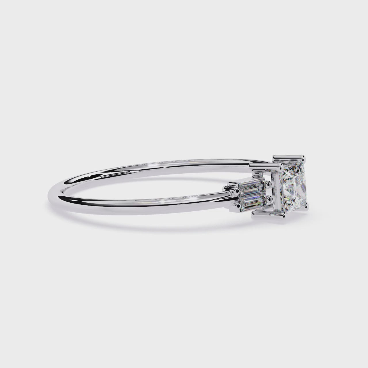 Princess Cut Diamond Ring – Lab Grown Baguette Side Stones Minimalist Engagement Promise Ring – Lustraa’s Minimalist Ring