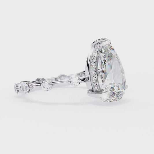 2.96 Carat Pear Shaped Diamond Ring with Hidden Halo – Designer Band Solitaire Engagement Ring – Lustraa’s Fancy Solitaire Ring