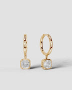 Lab Grown Diamond Square Cushion Bezel Dangle Huggie Hoop Earrings