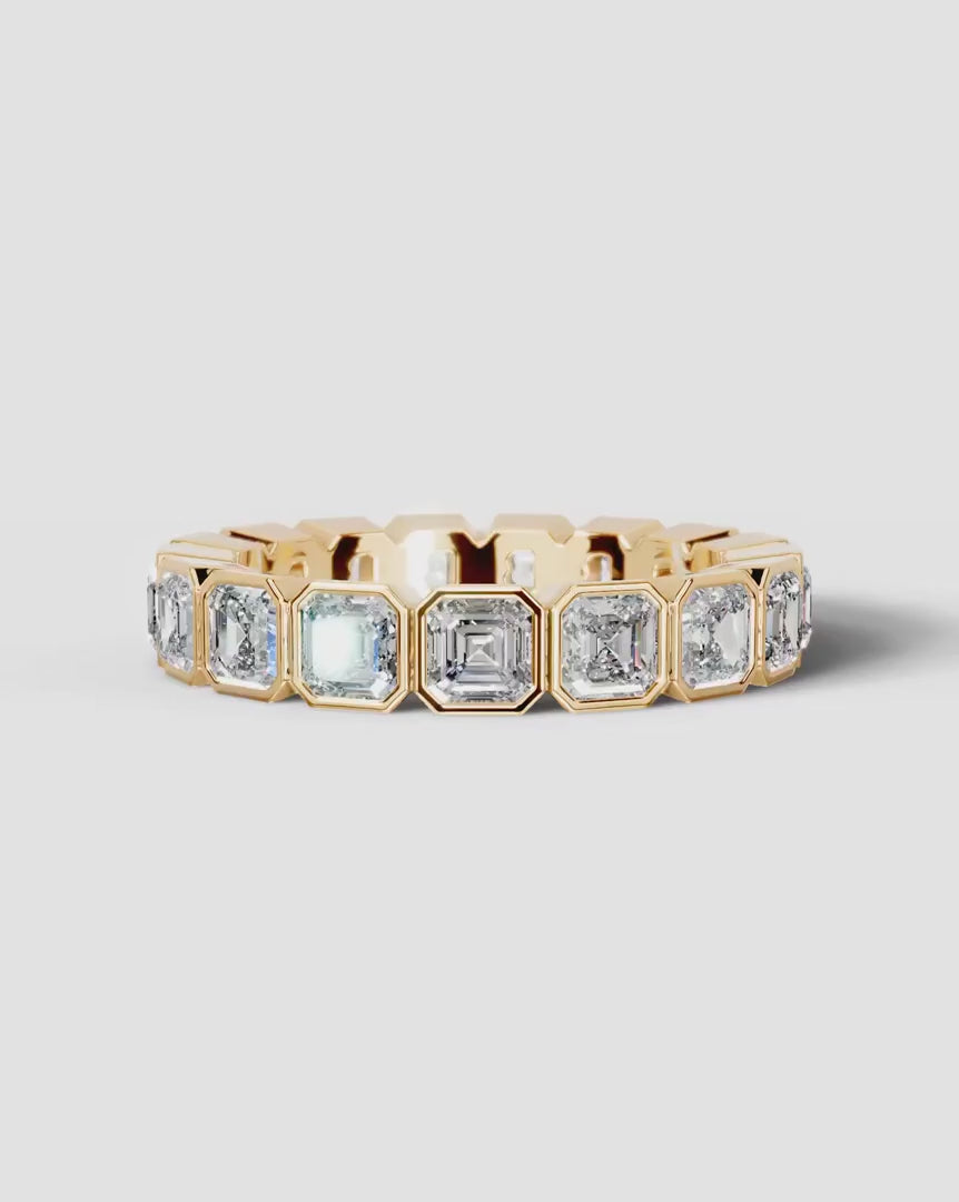 Lab Grown Diamond Asscher Cut Bezel Eternity Wedding Band Ring
