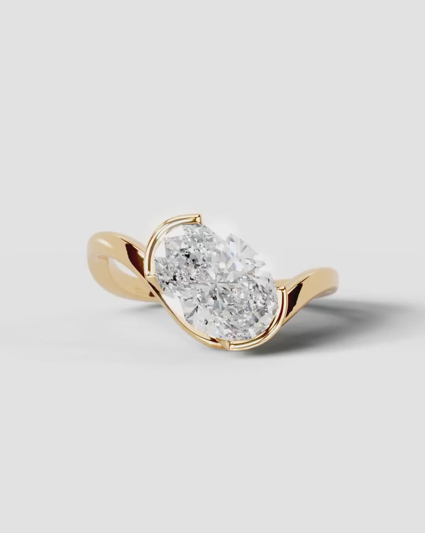 2 Carat Lab Grown Oval Cut Diamond Curved Basket Ring