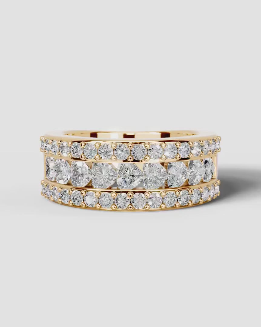 Lab Grown Diamond Heart Cut Triple Row Pavé Wedding Band