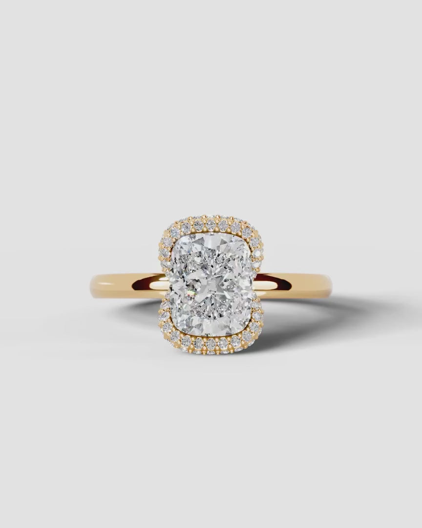 2 Carat Lab Grown Elongated Cushion Diamond Half Halo Ring