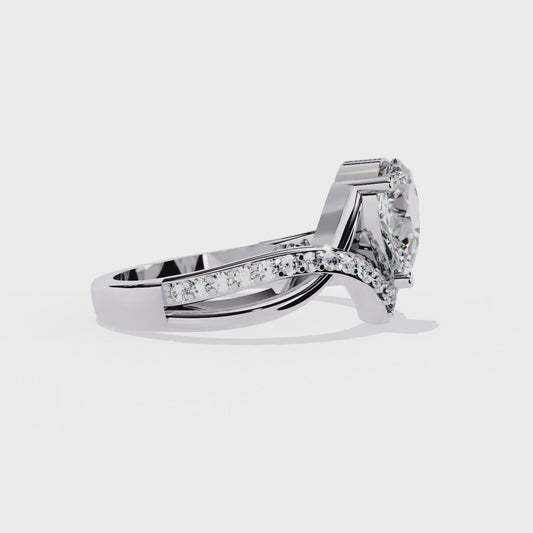 Lab Grown Pear-Cut Diamond Engagement Ring with V-Shaped Pave Band & Twisted Shank – Lustraa’s Fancy Solitaire Ring