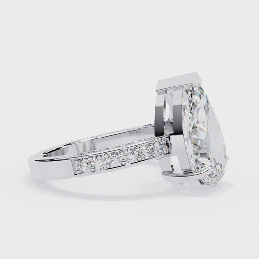 3.07 Carat Pear Shaped Diamond Ring | Lab Grown Solitaire Ring | Open Band Engagement Ring | Lustraa’s Open Band Ring