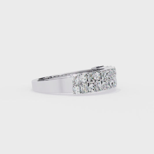 Radiant and Round Diamond Stacked Ring – Double Band Half Eternity Statement Engagement Ring – Lustraa’s Eternity Ring