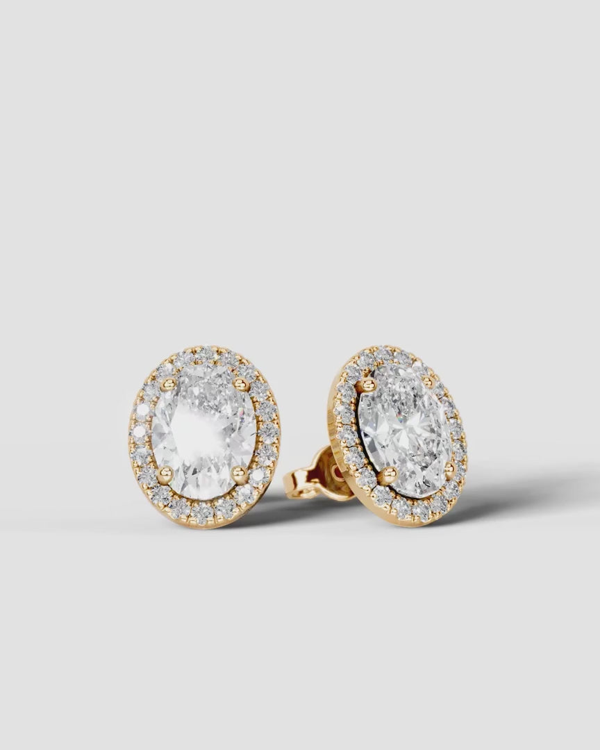 Lab Grown Diamond Oval Cut Micropavé Halo Stud Earrings