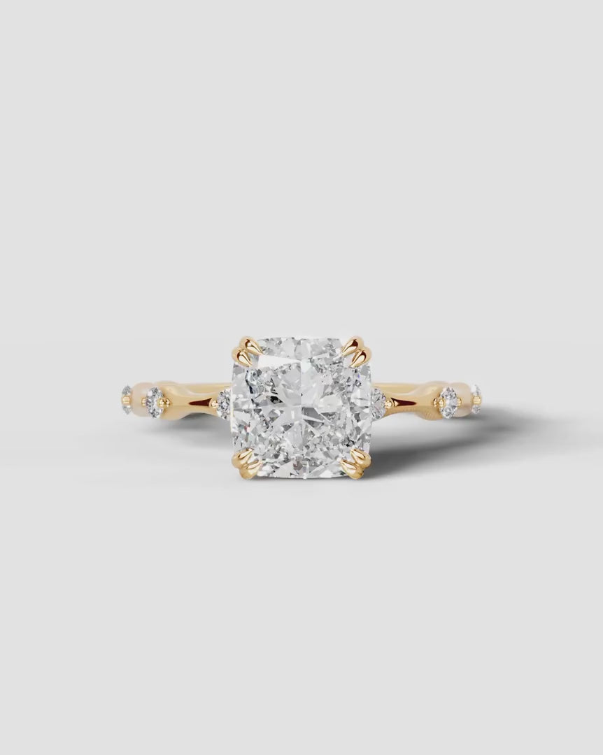 2 Carat Lab Grown Diamond Astraea Cushion Cut Sidestone Engagement Ring
