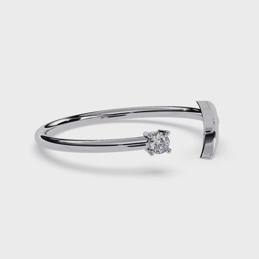 Crescent Moon Diamond Open Ring | Minimalist Adjustable Diamond Ring | Lab Grown Diamond Ring - Lustraa’s Celestial Ring