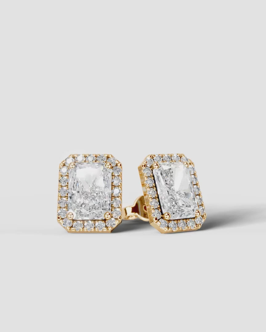 Lab Grown Diamond Elongated Radiant Cut Halo Stud Earrings