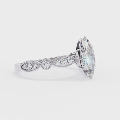 0.82 Carat Marquise Cut Lab Grown Diamond Ring – Elegant Engagement Ring with Milgrain Marquise and Round Shaped Band- Lustraa’s Milgrain Ring
