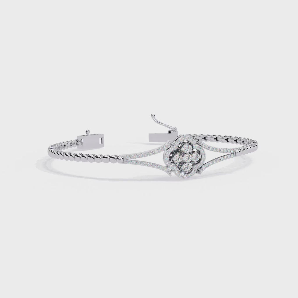 Floral Cluster Lab Grown Diamond Bracelet – Round Brilliant Cut Pavé Diamond Bangle – Sustainable Fine Jewelry – Lustraa’s Minimalist Bracelet