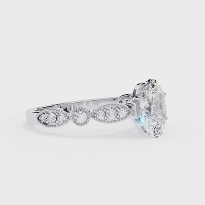 1.20 Carat Oval Cut Lab Grown Diamond Ring – Elegant Engagement Ring with Milgrain Marquise and Round Shaped Band- Lustraa’s Milgrain Ring