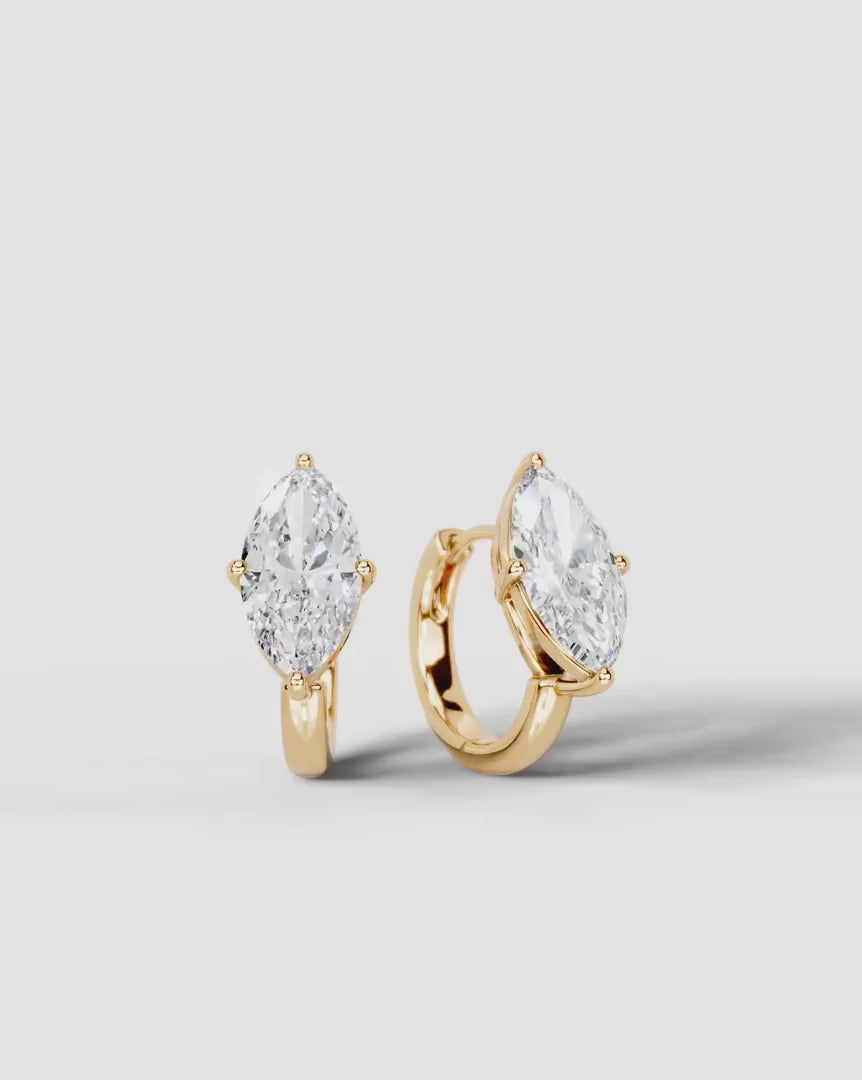 Lab Grown Diamond Marquise Cut Solitaire Huggie Hoop Earrings