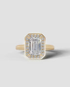 2 Carat Lab Grown Diamond Seraphina Emerald Cut Bezel Halo Engagement Ring