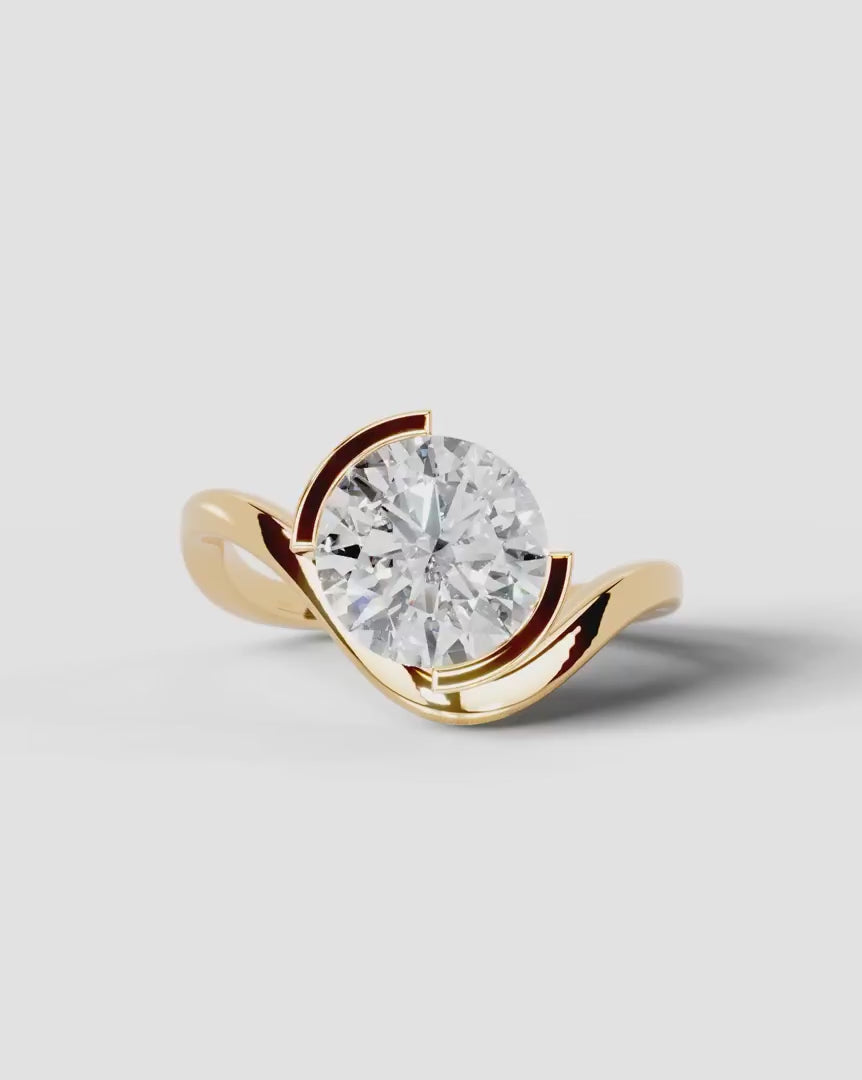 2 Carat Lab Grown Round Cut Diamond Sculptural Curved Ring