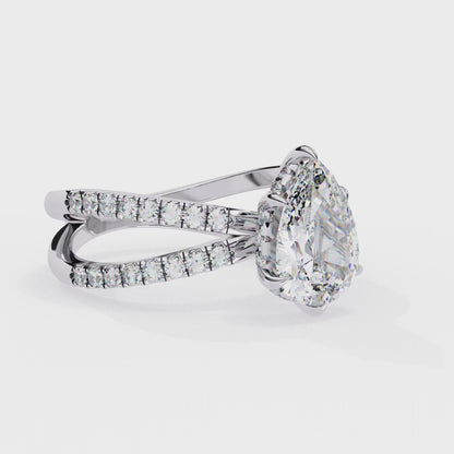 1.81 Carat Pear Shape Diamond Engagement Ring – Hidden Halo Criss Cross Band Lab Grown Diamond Ring - Lustraa’s Criss Cross Ring