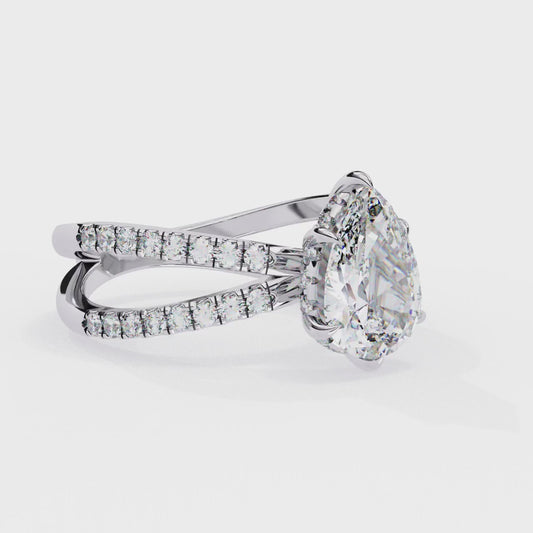 1.81 Carat Pear Shape Diamond Engagement Ring – Hidden Halo Criss Cross Band Lab Grown Diamond Ring - Lustraa’s Criss Cross Ring
