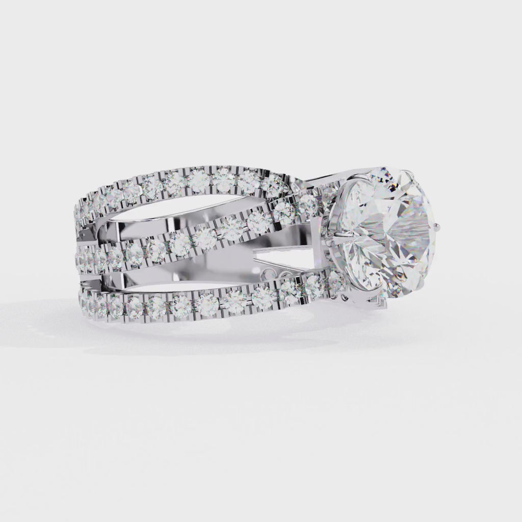 Round Cut Diamond Criss Cross Ring – 0.81 CT Center with Side Round Accents – Unique Multi Band Statement Ring– Lustraa’s Criss Cross Ring