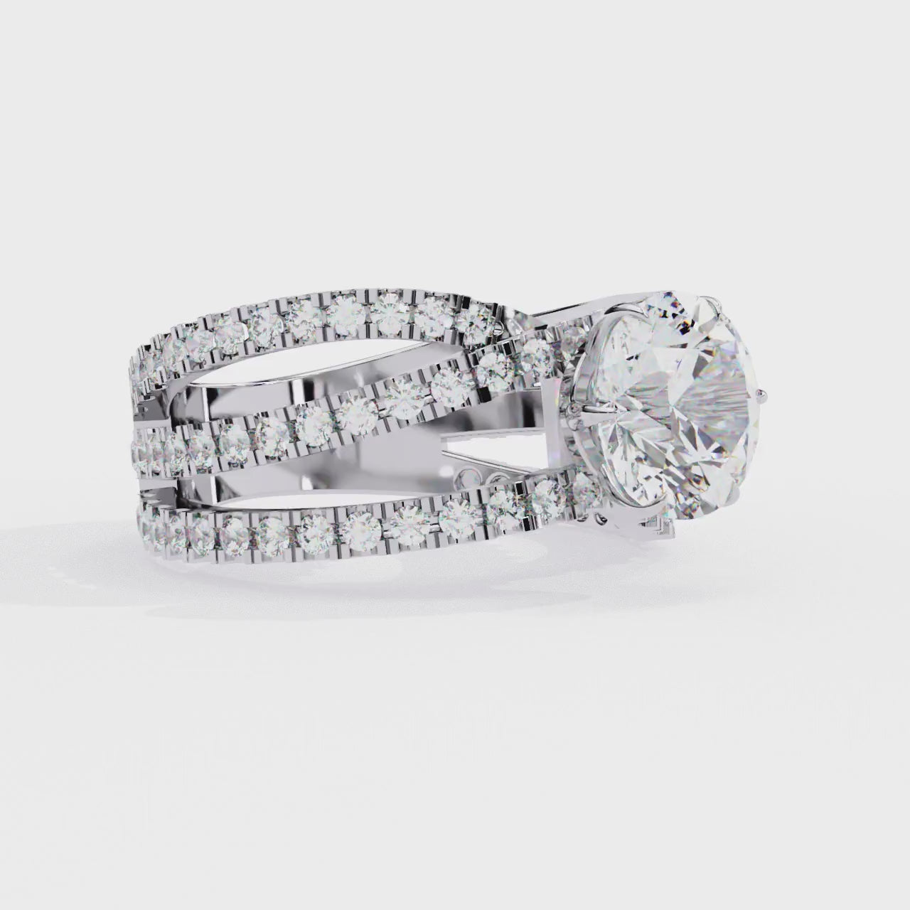 Round Cut Diamond Criss Cross Ring – 0.81 CT Center with Side Round Accents – Unique Multi Band Statement Ring– Lustraa’s Criss Cross Ring